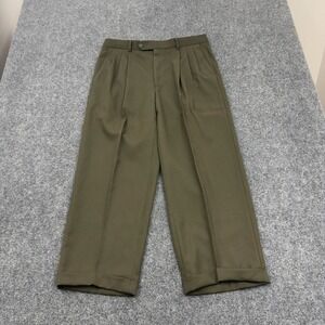 Vintage Givenchy Trousers Mens 34R Green Wool Pleated Cuffed Dress Luxury Style